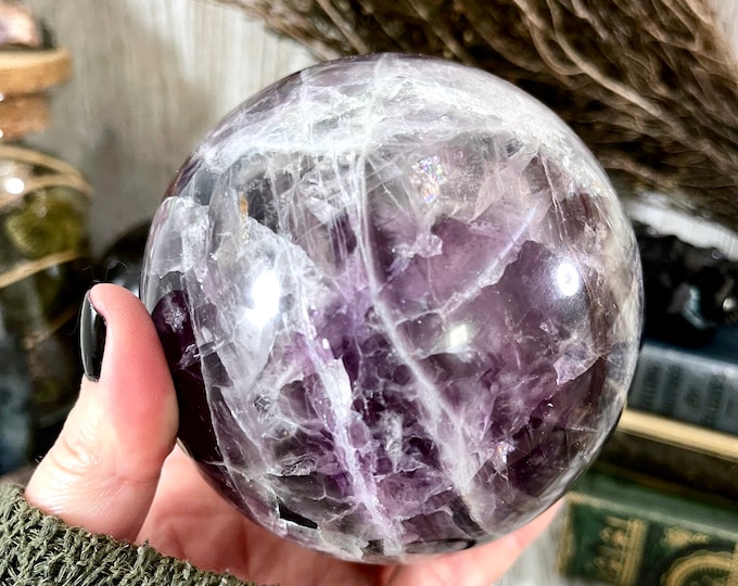 Purple and Green Fluorite Crystal Ball / FoxlarkCrystals/ Crystal Sphere Wiccan Pagan Spells Rituals Magic Scrying Orb Metaphysical