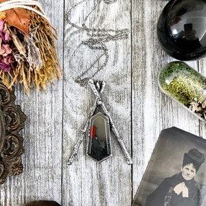 Sticks & Stones Collection- Bloodstone Crystal Necklace in Silver / / Big Crystal Necklace Witchy Gothic Jewelry / Handcrafted Silver