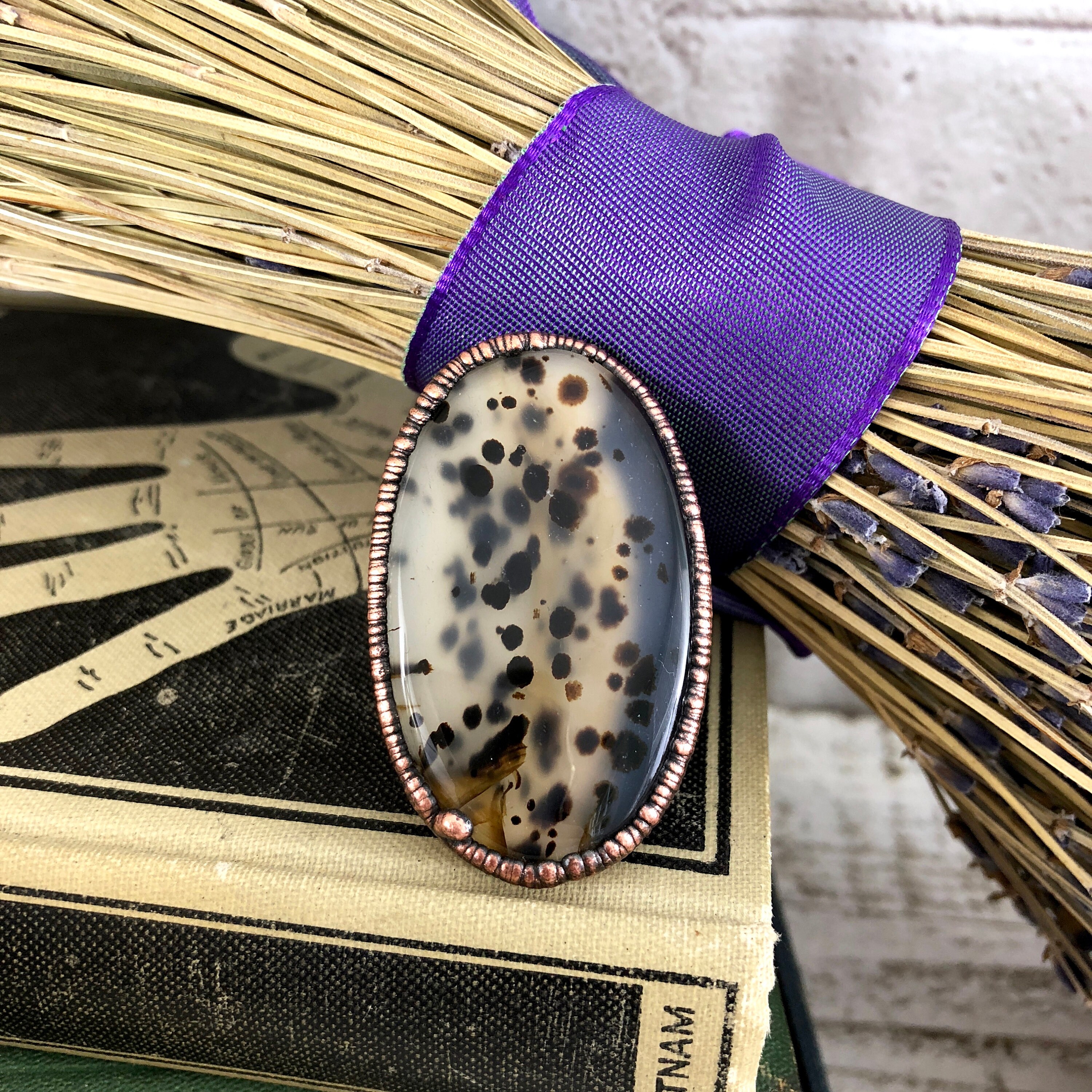 Moss Agate Ring / Natural Stone Ring size 8.25/ Crystal Ring / Gypsy