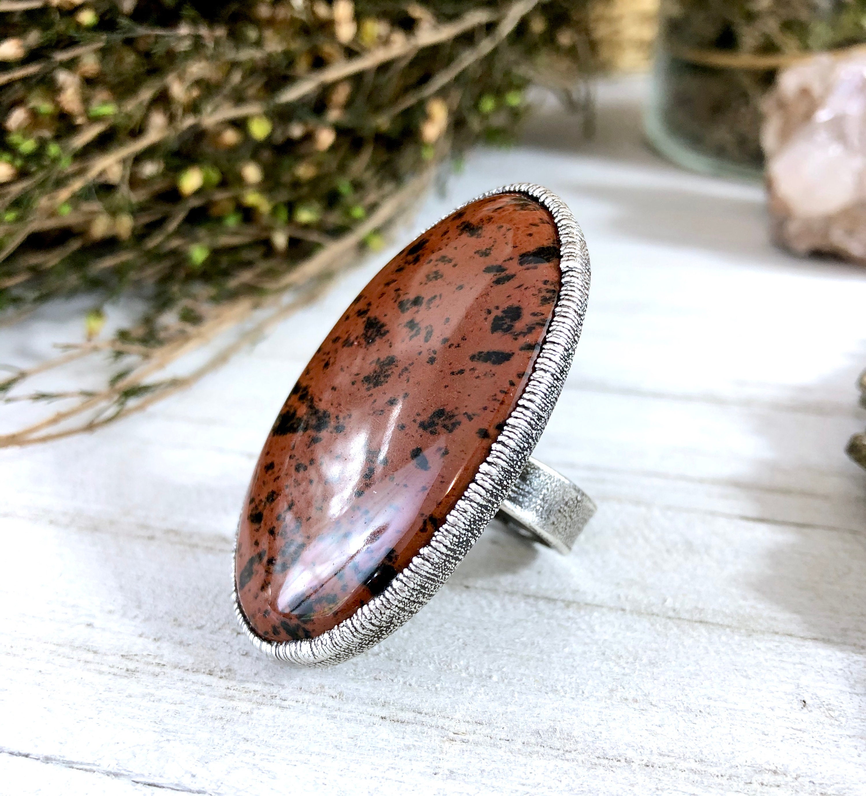 Mahogany Obsidian Cocktail Ring Size 8.5