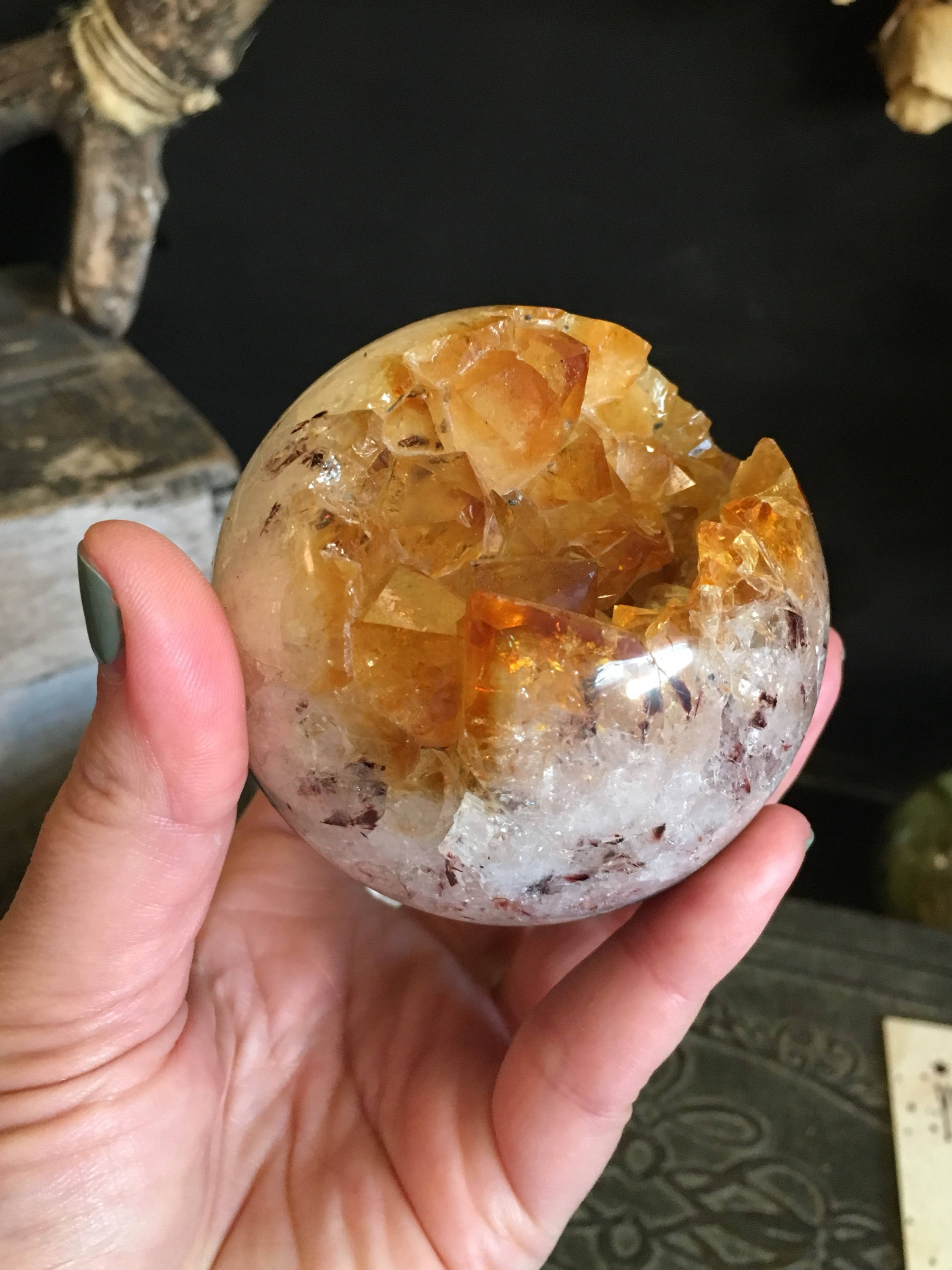 Citrine Crystal Ball / Raw Citrine Geode / Crystal Sphere / Big Crystal