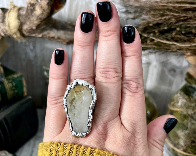 Size 8 Raw Citrine Crystal Point Ring Set in Fine Silver  / Foxlark Collection - One of a Kind / Big Crystal Ring Witchy Jewelry Gemstone