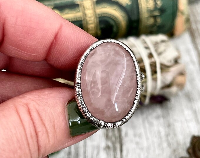 Pink Rose Quartz Ring in Fine Silver Size 6 7 8 9  / Foxlark Collection / Dainty Crystal Ring Alternative Engagement Ring Gemstone Jewelry