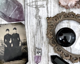 Sticks & Stones Collection - Raw Vera Cruz Amethyst Crystal Necklace in Fine Silver // Big Crystal Necklace. Witchy Jewelry Gothic Pendant