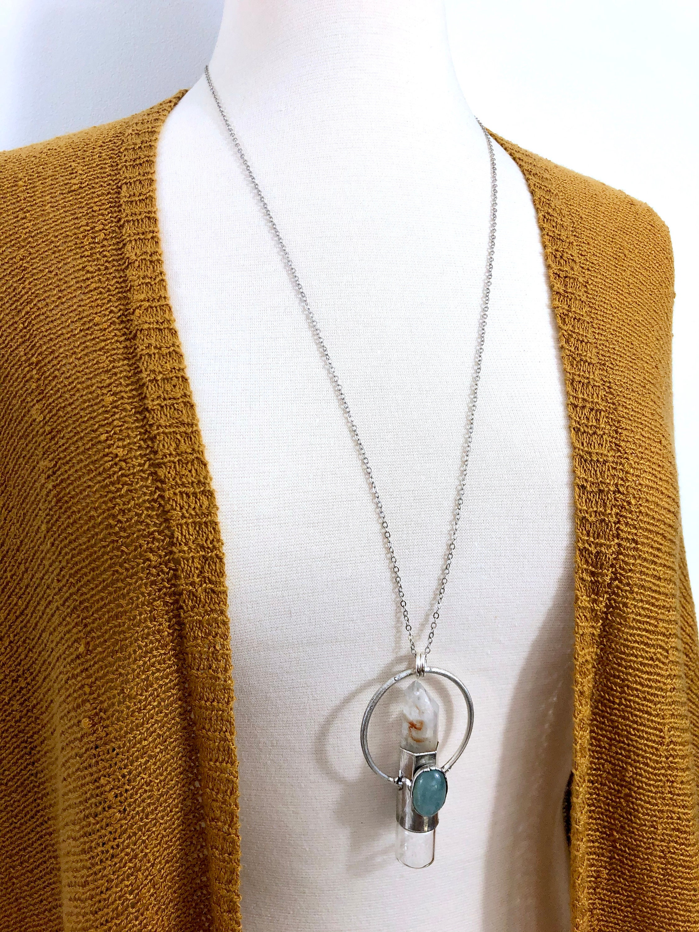 Essential Oil Rollerball Necklace Included Quartz Aquamarine Crystal Pendant In Silver For Oils Perfume Or Keepsakes