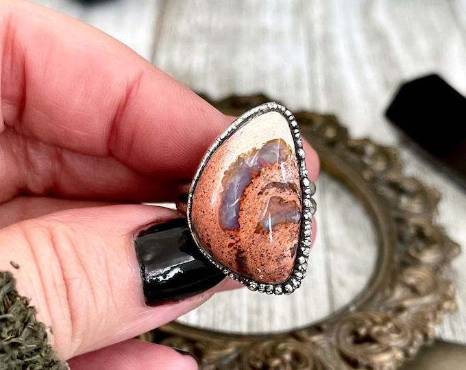 Size 7 Mexican Fire Opal Crystal Ring in Fine Silver / Foxlark Collection - One of a Kind Gemstone