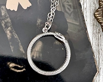 Tiny Talisman Collection - Sterling Silver Ouroboros Snake Pendant 26x21mm  /   / Witchy Necklace Goth Jewelry