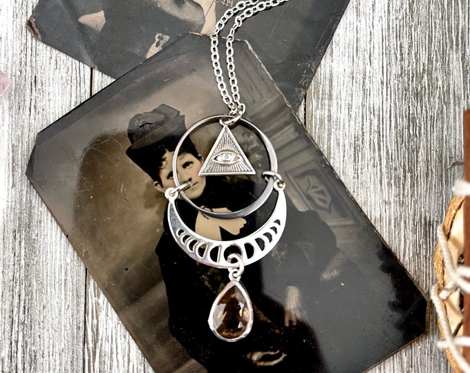 Eye and Moon Phases Talisman Necklace / Talisman Collection-Sterling Silver / Witchy Necklace Goth Jewelry Totem Amulet Charm
