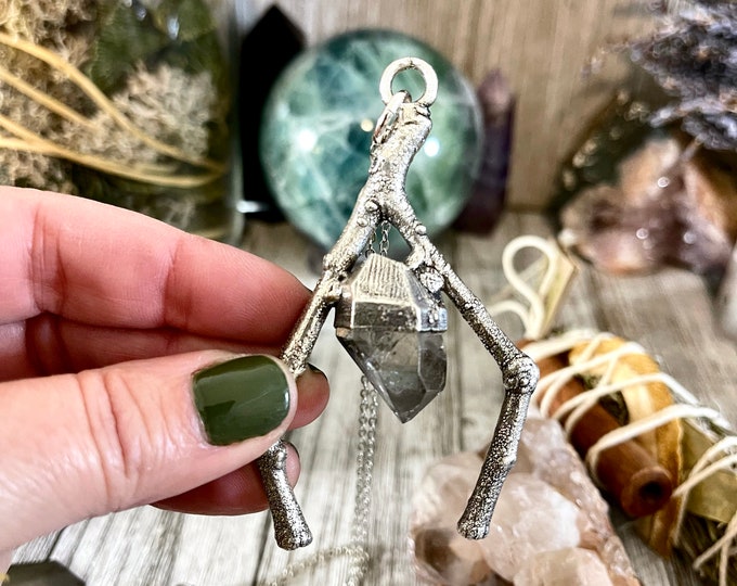 Sticks & Stones Collection- Herkimer Diamond Necklace in Fine Silver // Big Crystal Necklace. Witchy Jewelry Gothic Pendant