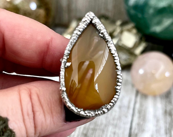 Size 6 Tube Agate Statement Ring Set in Fine Silver / Foxlark Collection - One of a Kind / Big Crystal Ring Witchy Jewelry / Gothic Jewelry