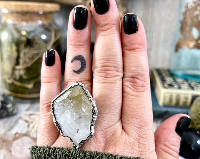 Size 8 Raw Citrine Crystal Point Ring Set in Fine Silver  / Foxlark Collection - One of a Kind / Big Crystal Ring Witchy Jewelry Gemstone