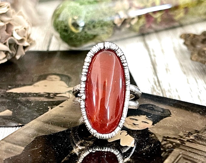 Big Natural Carnelian Statement Ring in Fine Silver Size 7 8 9 / Foxlark Collection - One of a Kind / Punk Ring Goth Witchy Gemstone Jewelry