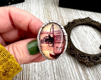 Road To Nowhere - Vintage Motorcycle / Gas Pump Ring Fine Silver Size 6.5 / One of a Kind