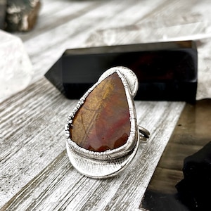 Size 7 Silver Natural Fancy Moss Agate Crystal Statement Ring / Foxlark Collection - One of a Kind / Big Crystal Ring Witchy Jewelry