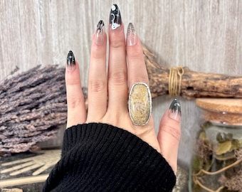 Fossilized Coral Crystal Ring Fine Silver Size 7.5 / Foxlark Collection - One of a Kind