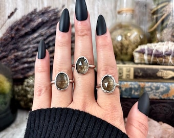 Smoky Quartz Ring Fine Silver Small faceted Stone Ring Size 5 6 7 8 9 10 11 / Foxlark Collection