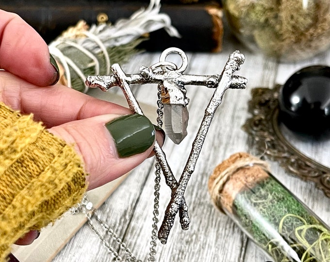 Sticks & Stones Collection- Raw Clear Quartz Crystal Necklace in Fine Silver // Big Crystal Necklace. Witchy Jewelry Gothic Pendant