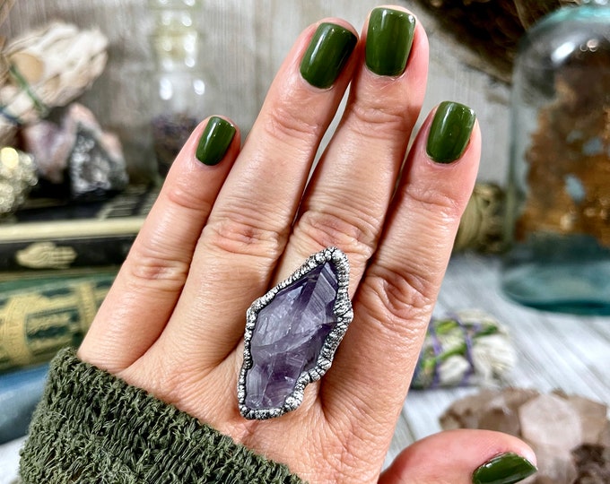 Size 10 Big Raw Amethyst Ring in Silver / Foxlark Collection - One of a Kind
