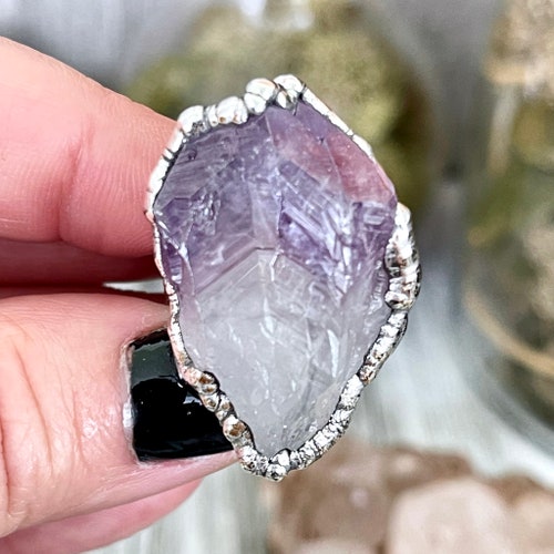Size 7.5 Big Raw Amethyst Purple shops Crystal Ring in Fine Silver / Foxlark Collection - One of a Kind