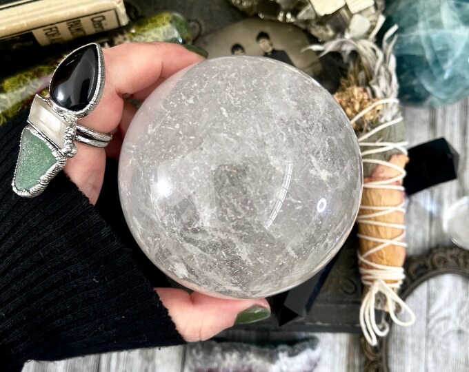 Large Clear Quartz Crystal Ball  / FoxlarkCrystals / Crystal Sphere Home Decor Wiccan Pagan Spells Rituals Magic Scrying Orb Metaphysical