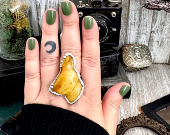 The Colossal Collection - Raw Baltic Amber Crystal Ring Fine Silver Size 10 / Foxlark Collection - One of a Kind