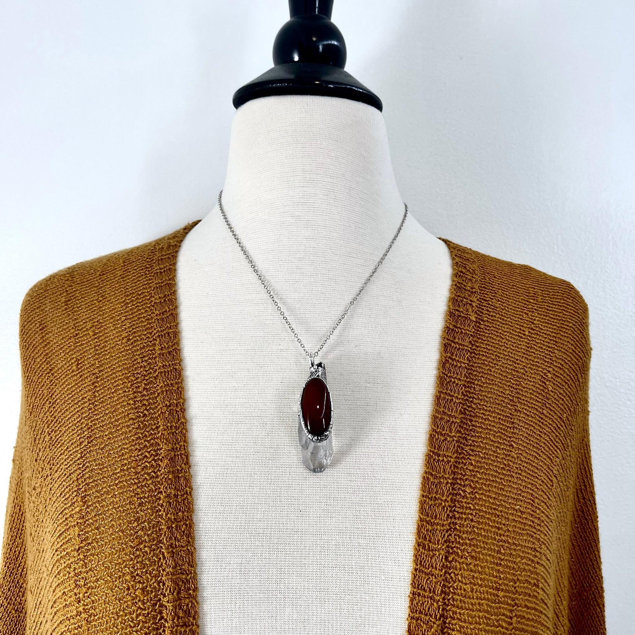 Large Raw Clear Quartz & Carnelian Crystal Statement