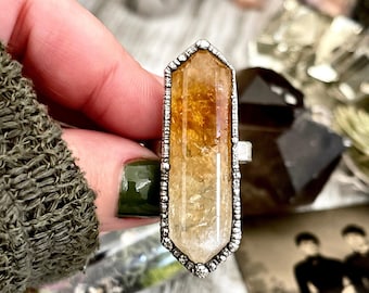 Yellow Citrine Ring Crystal Point Ring Set Silver Size 5 6 7 8 9 10 /