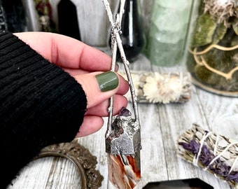 Sticks & Stones Collection- Raw Amethyst Fire Quartz Necklace in Fine Silver // Big Crystal Necklace // Witchy Jewelry Gothic Pendant