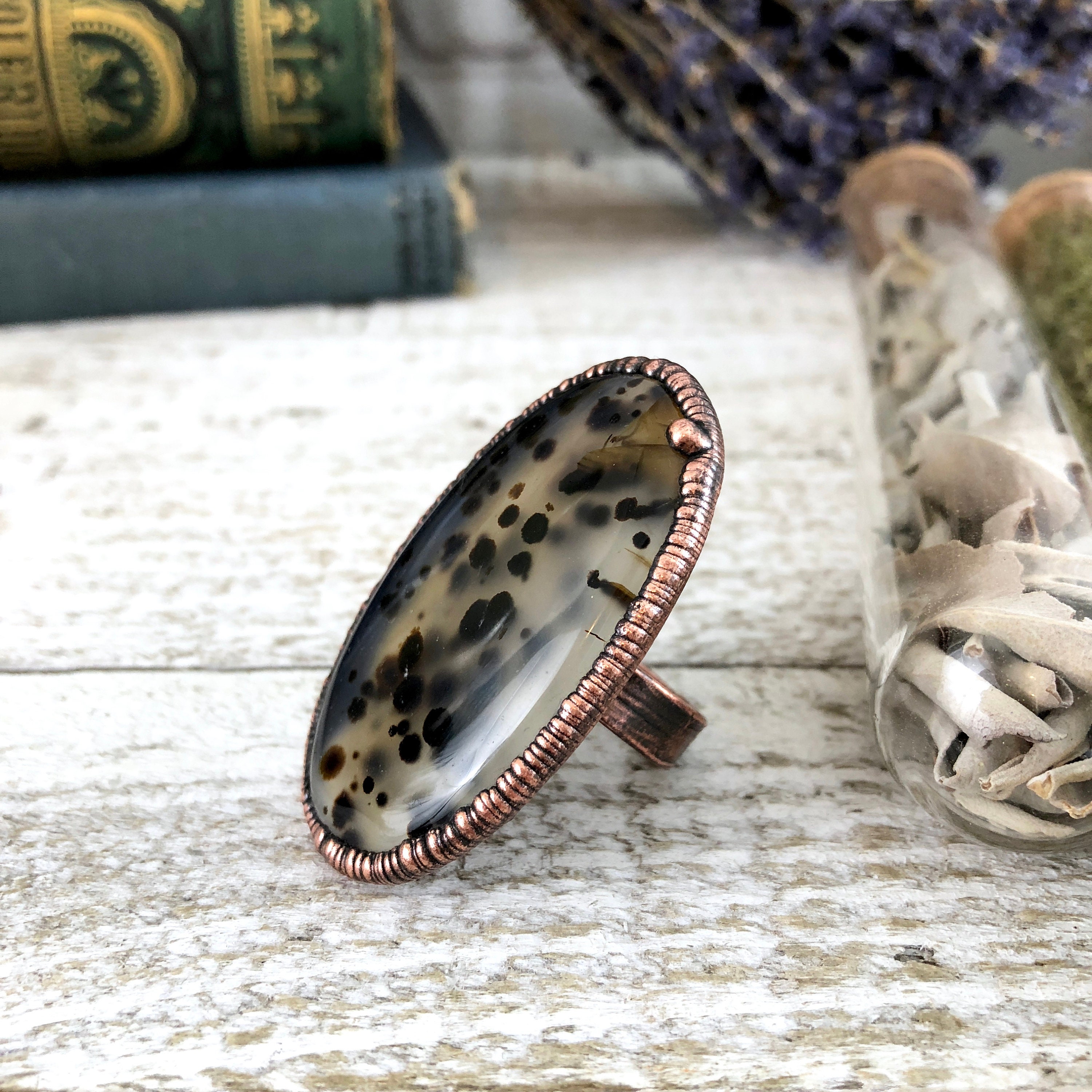 Moss Agate Ring / Natural Stone Ring size 8.25/ Crystal Ring / Gypsy