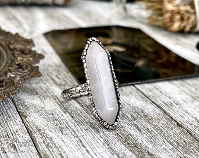 Size 7 Rose Quartz Point Ring Set in Fine Silver / Foxlark Collection - One of a Kind / Big Crystal Ring Witchy Jewelry / Gothic Jewelry