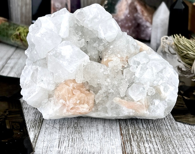 Apophyllite with Stilbite Crystal Cluster / FoxlarkCrystals / Big Crystal Natural Crystal Stone Healing Crystal Home Decor