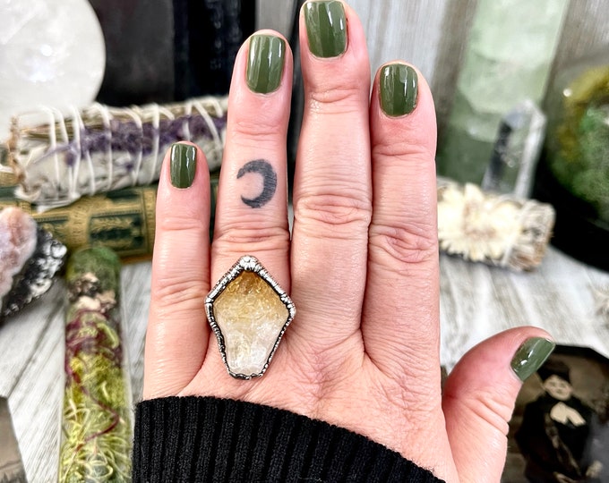 Size 7 Raw Citrine Ring Set in Fine Silver  / Foxlark Collection - One of a Kind / Big Crystal Ring Witchy Jewelry / Gothic Jewelry