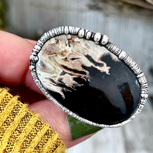 Size shops 9 Large Fossilized Palm Root Statement Ring in Fine Silver / Foxlark Collection - One of a Kind