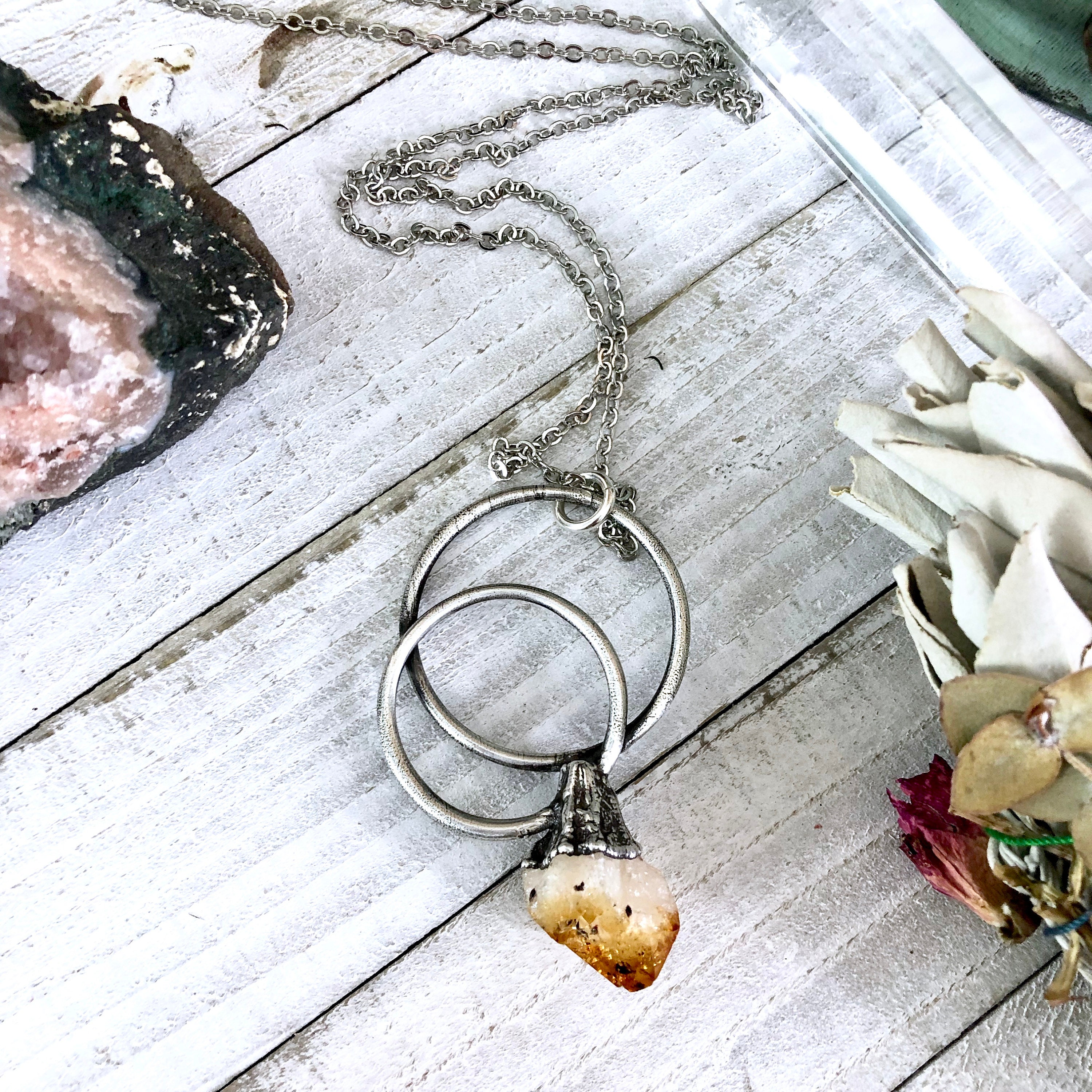 Raw Quartz Necklace, Chunky Rock Crystal Pendant — CindyLouWho2