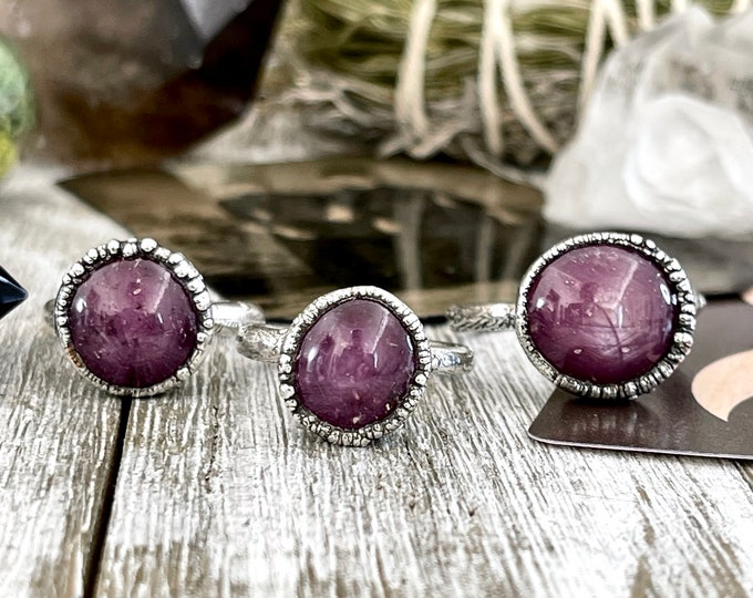 Star Ruby Stone Statement Ring Set in Fine Silver/ Crystal Ring Gift for Woman Star Ruby Jewelry Big Stone Ring