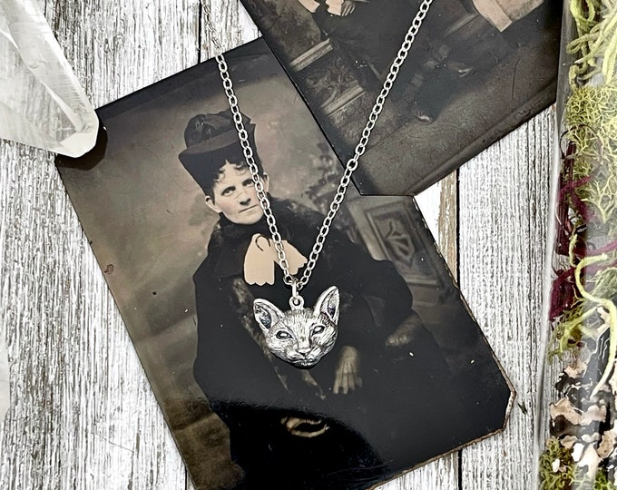 Tiny Talisman Collection - Sterling Silver Cat Necklace Pendant  17mm  /  / Witchy Necklace Goth Jewelry