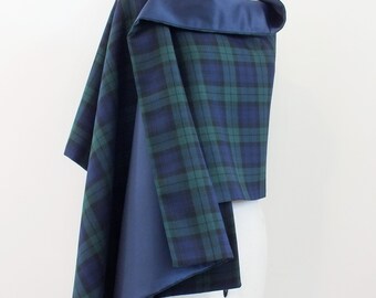 Longer Length Black Watch Tartan Shawl Navy Satin personalised wrap duchesse blue scarf green Scotland Custom wedding bride bridesmaid