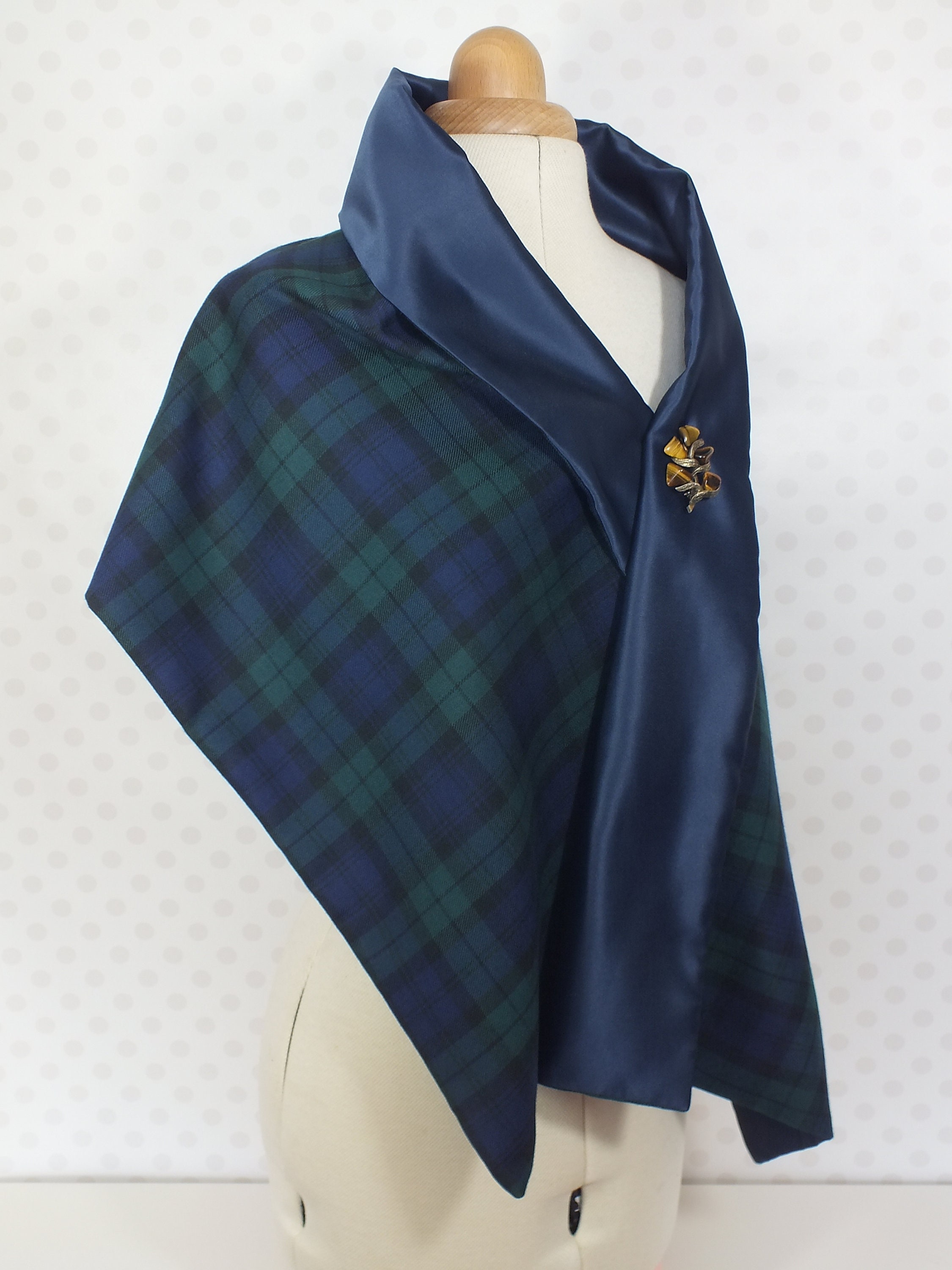 Tartan Shawl black watch personalised satin Scarf Wrap navy Etsy