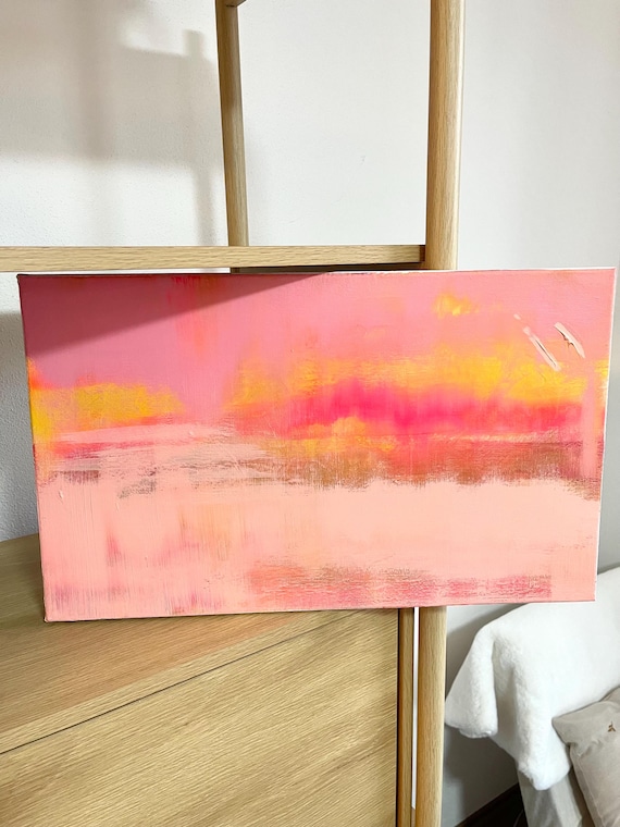 Sunset by the Lake, original acrylic painting on canvas 50x30cm, unframed