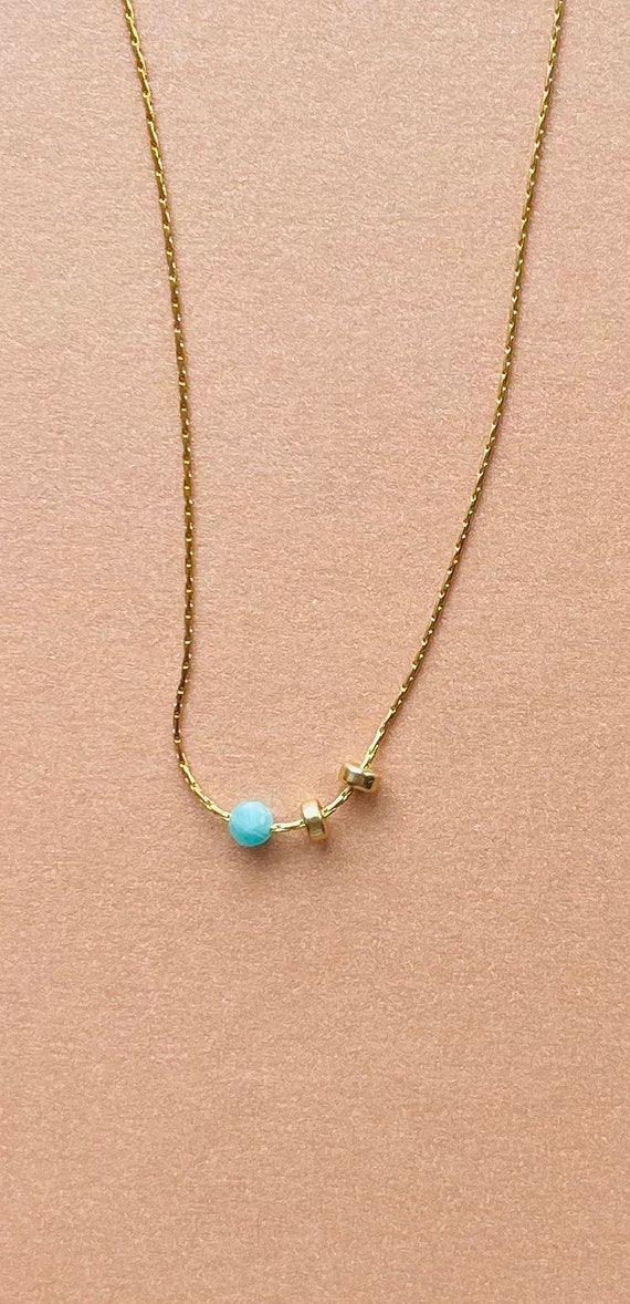 14 Karat Gold Necklace with Amazonite and Gold Disks