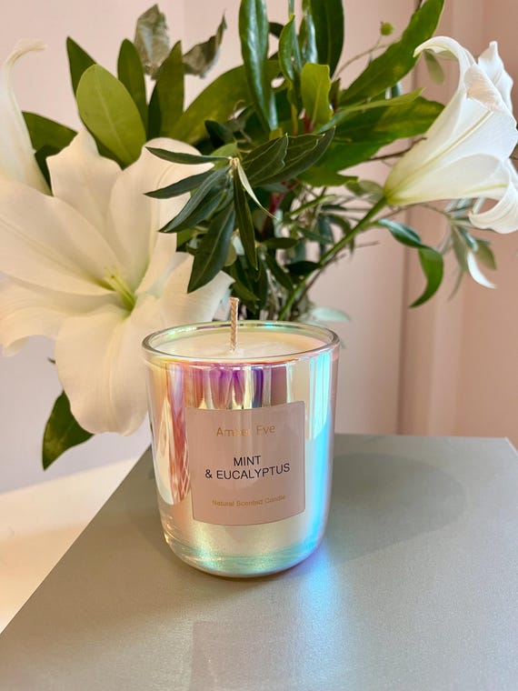 Mint & Eucalyptus Natural Scented Candle in Luminous Glass