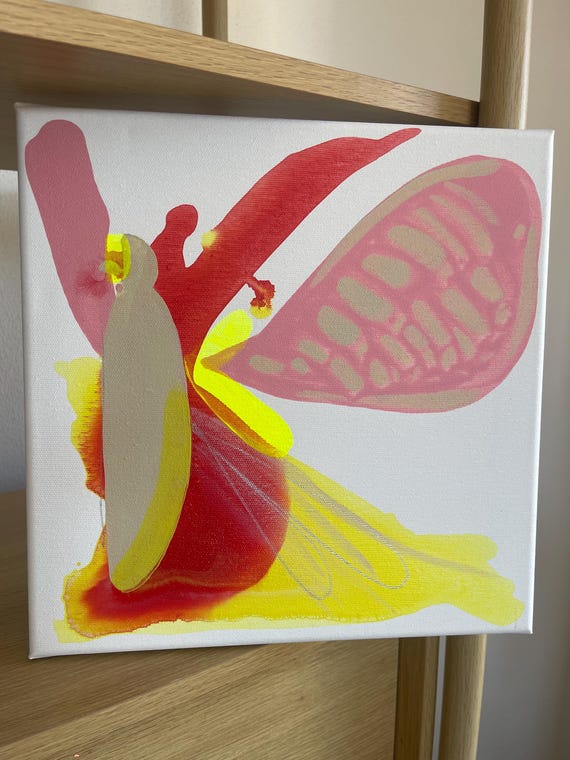 Red Butterfly, original acrylic painting on canvas, 30x30cm