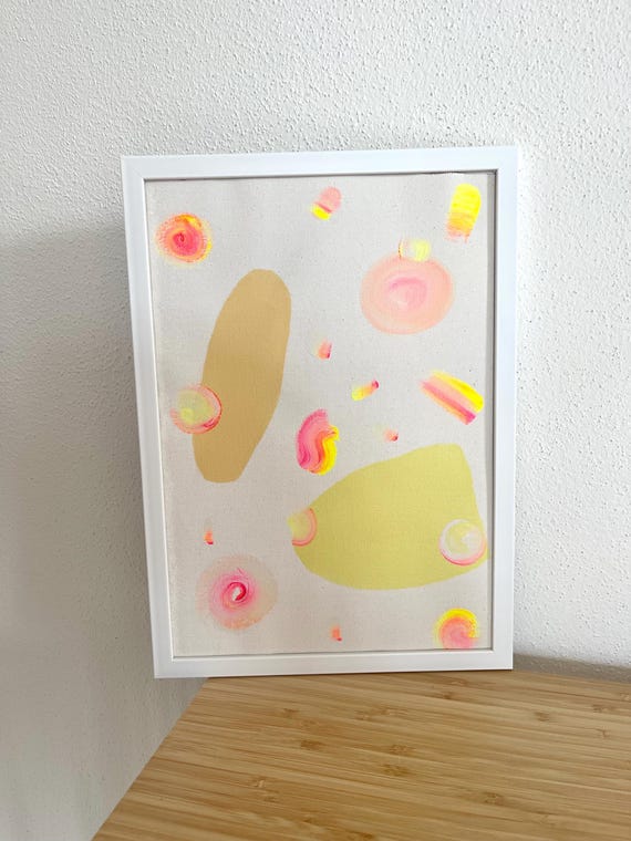Summer Beach, original acrylic paint on canvas, 21x30cm, framed, acrylic on canvas