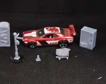 Gaslands Street Scatter Four Set scaled to Hotwheels and Matchbox and 3D resin printed