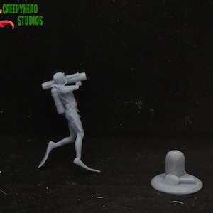 28mm Scale 3D Resin Printed Scuba Diver with Torpedo Launcher