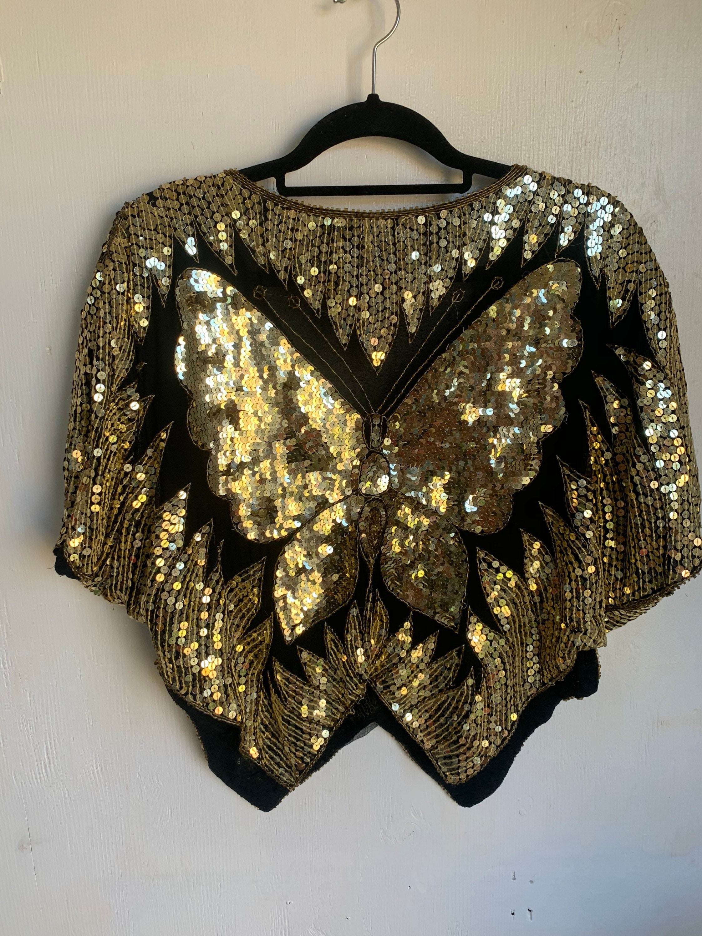 Vintage Sequin Butterfly Top Gold | Etsy