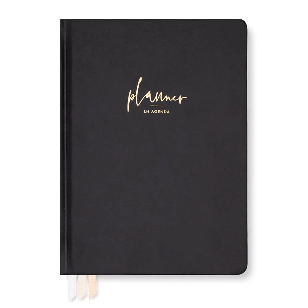 Black Vegan Leather Planner LH Agenda, Daily Medium Etsy