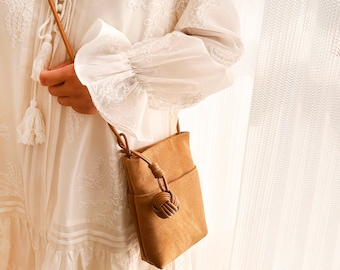 Genuine Suede Leather Crossbody Bag, Cell Phone Sling