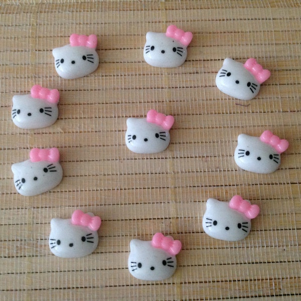 10 Cat Face Cabochons, Flat Cat Face Cabochons, Crafting Supplies, Flat Cat Face Charms, Kitty Cabochons, Craft Supplies, Cat Embellishments