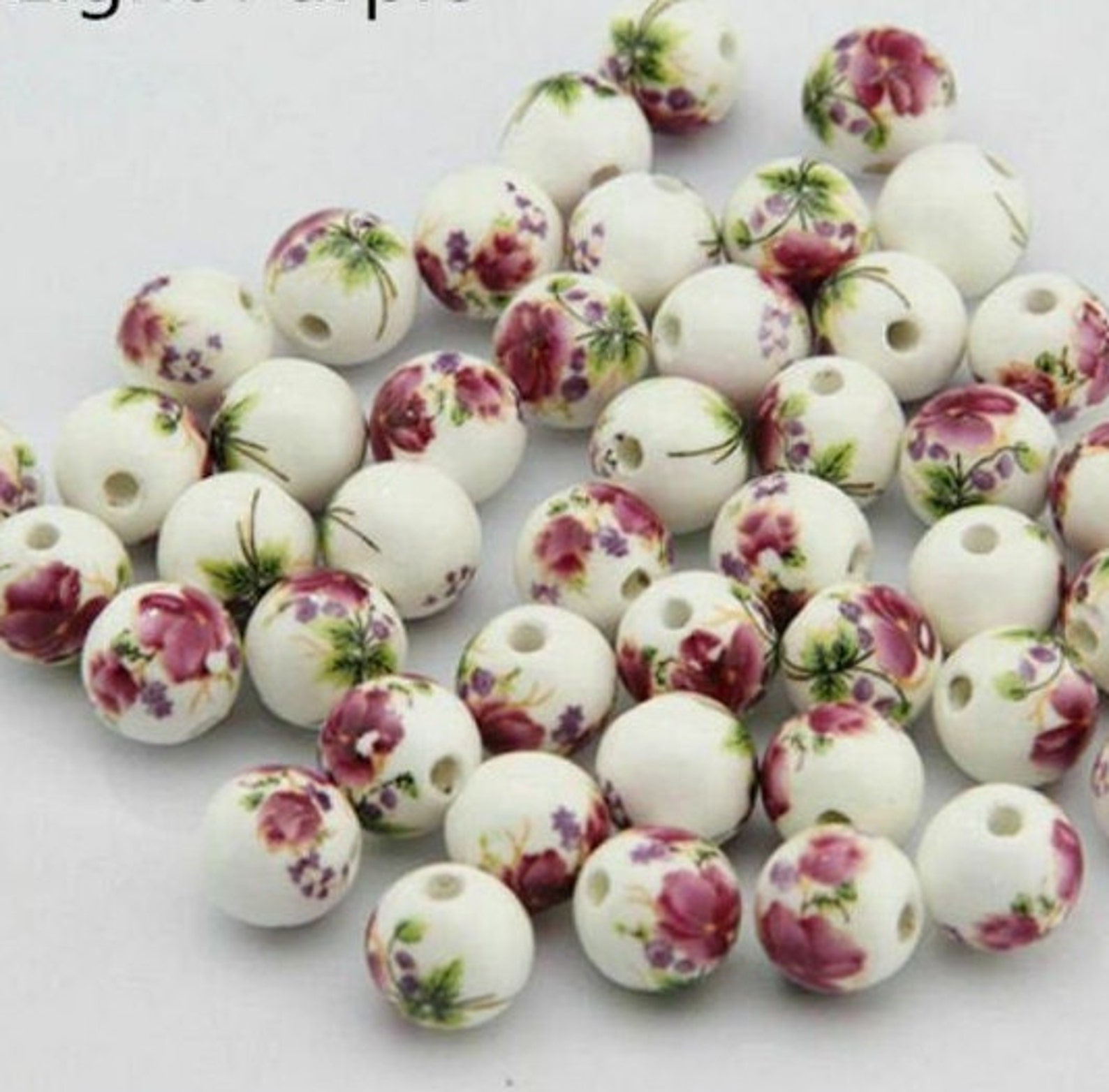 10 Purple Flower Beads Ceramic Flower Beads Peony Flower Etsy